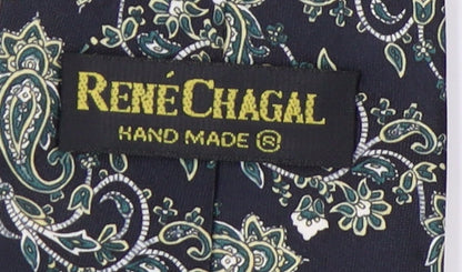 René Chagal Men's Black Silk Paisley Handmade Tie
