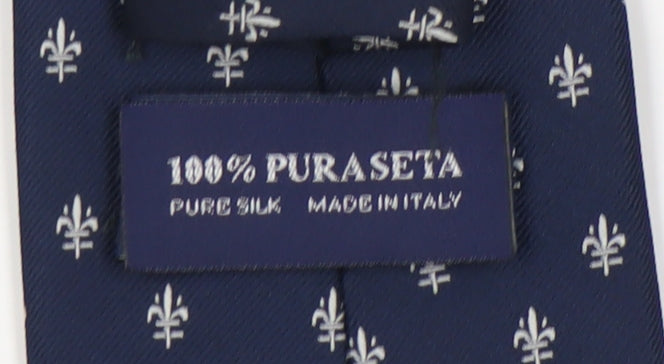 Puraseta Men's Blue Silk Tie with Geometric Pattern