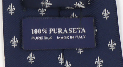 Puraseta Men's Blue Silk Tie with Geometric Pattern