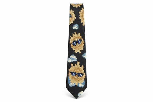 A. Rogers Men's Black Silk Novelty Tie Sun Clouds