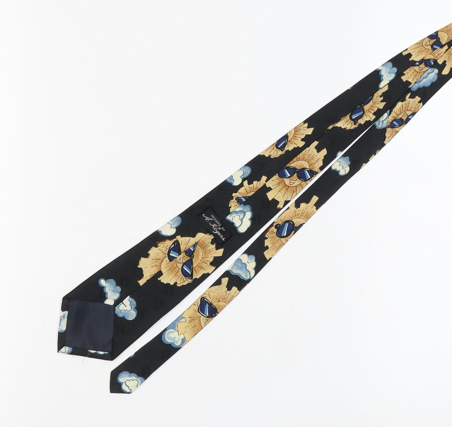 A. Rogers Men's Black Silk Novelty Tie Sun Clouds