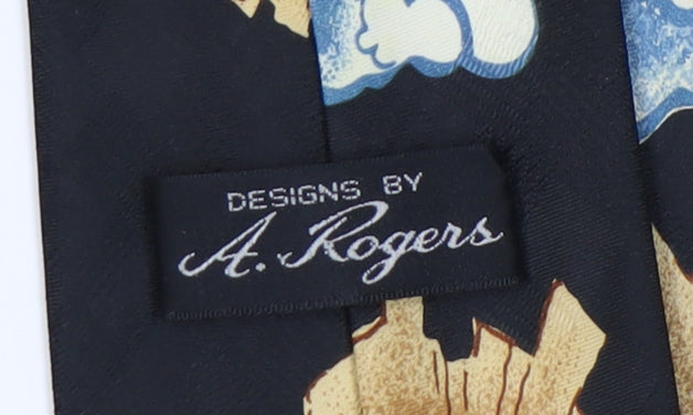 A. Rogers Men's Black Silk Novelty Tie Sun Clouds