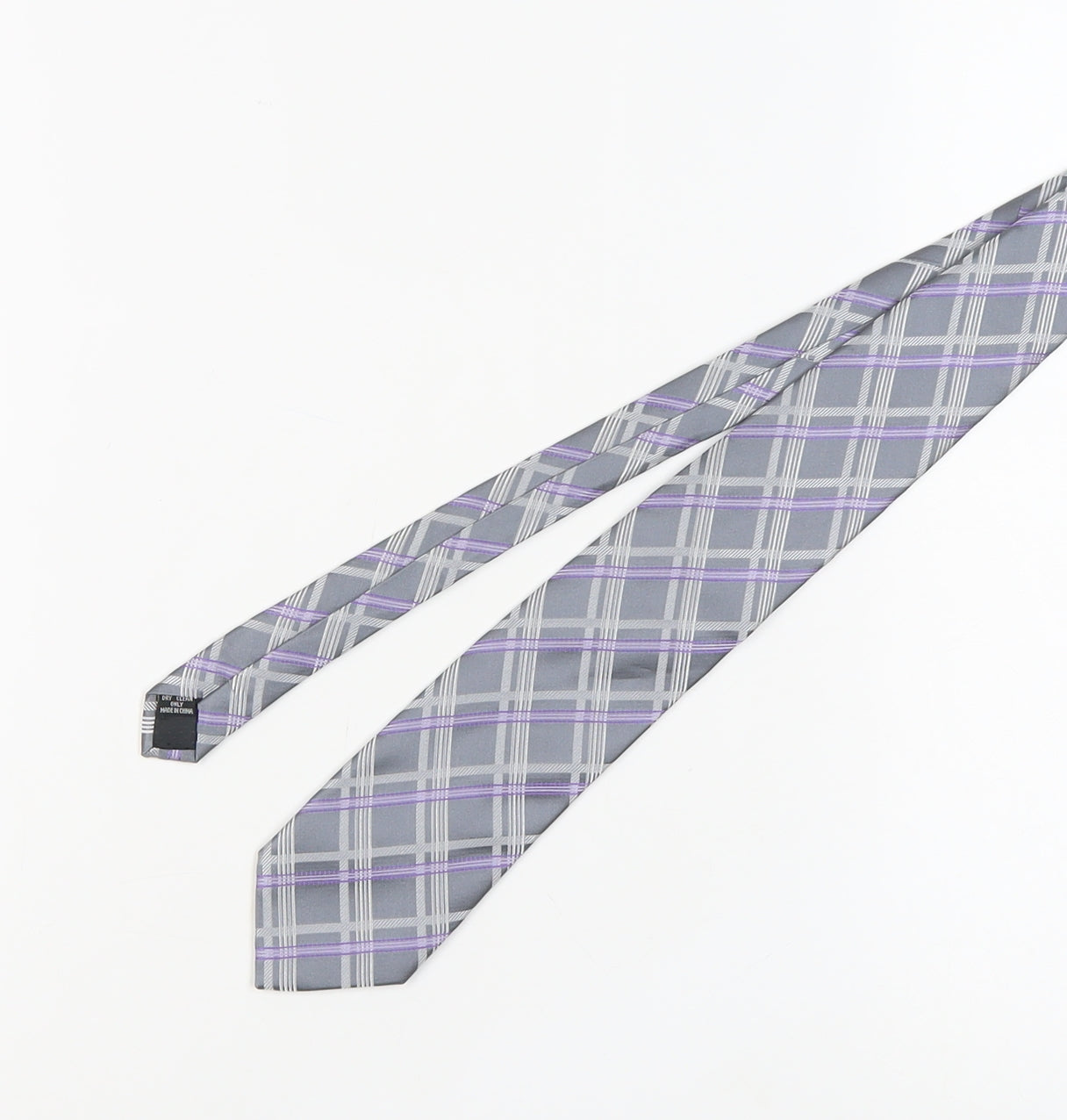 Van Heusen Men's Grey Purple Plaid Silk Designer Tie