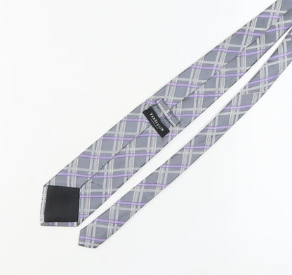 Van Heusen Men's Grey Purple Plaid Silk Designer Tie