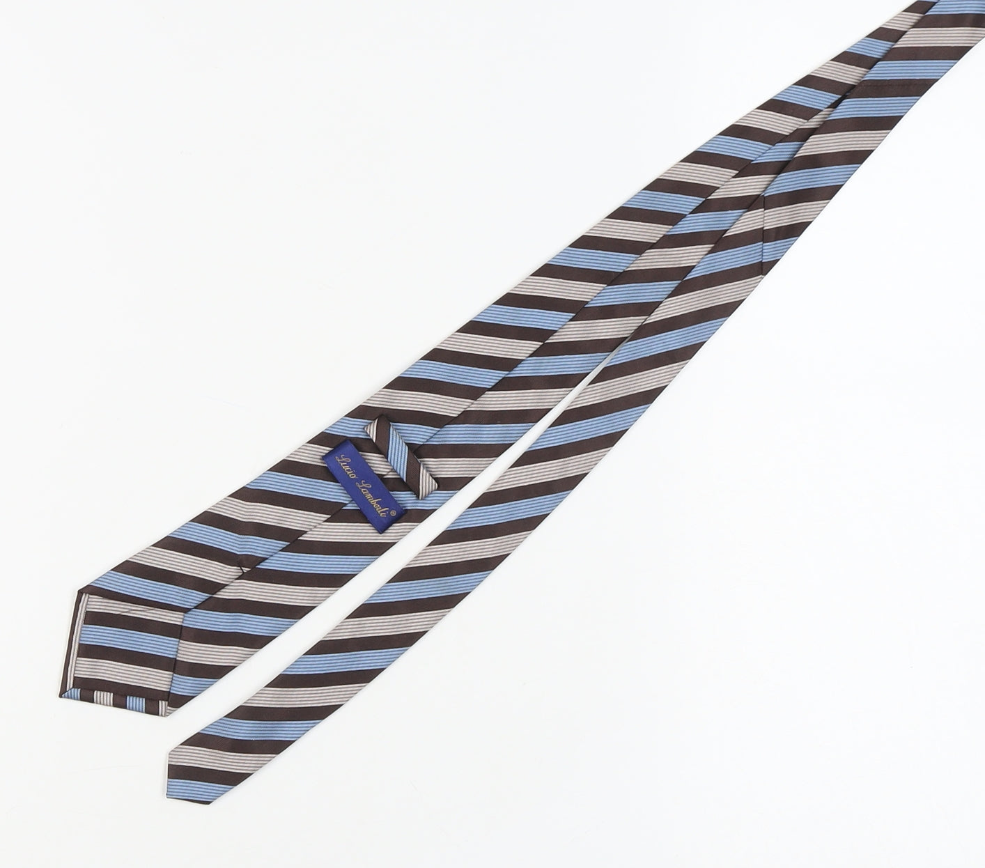 Lucio Lamberti Men's Blue Brown Striped Silk Tie