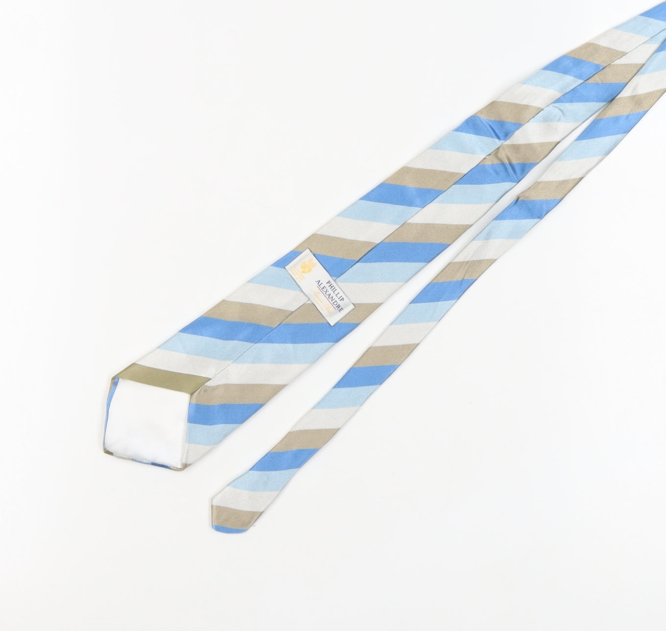 Phillip Alexandre Men's Blue Beige Striped Silk Tie