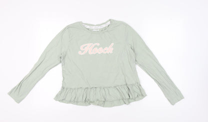 Hooch Women's Green Ruffle Long Sleeve T-Shirt M