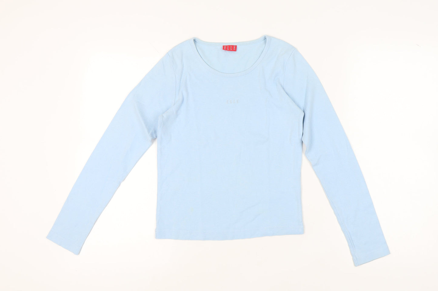 ELLE Women's Blue Cotton T-Shirt, Small, Long Sleeve