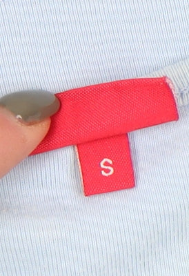 ELLE Women's Blue Cotton T-Shirt, Small, Long Sleeve