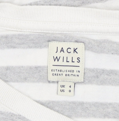 Jack Wills Women's Striped T-Shirt, Size 4, White/Grey