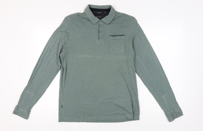 Marks and Spencer Men's Green Long Sleeve Polo L