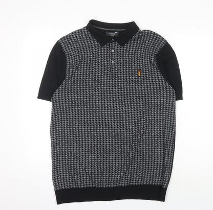 Next Men's Black Houndstooth Polo L