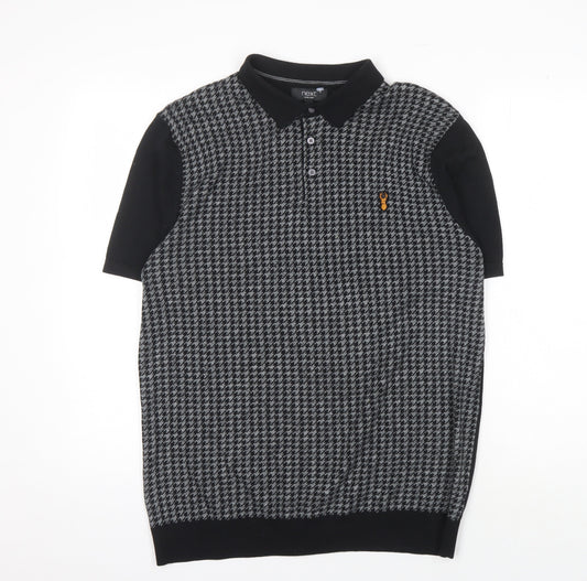 Next Men's Black Houndstooth Polo L