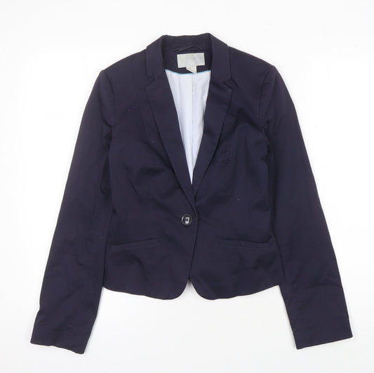 H&M Women's Blue Blazer, Size 6, Notch Collar, Business