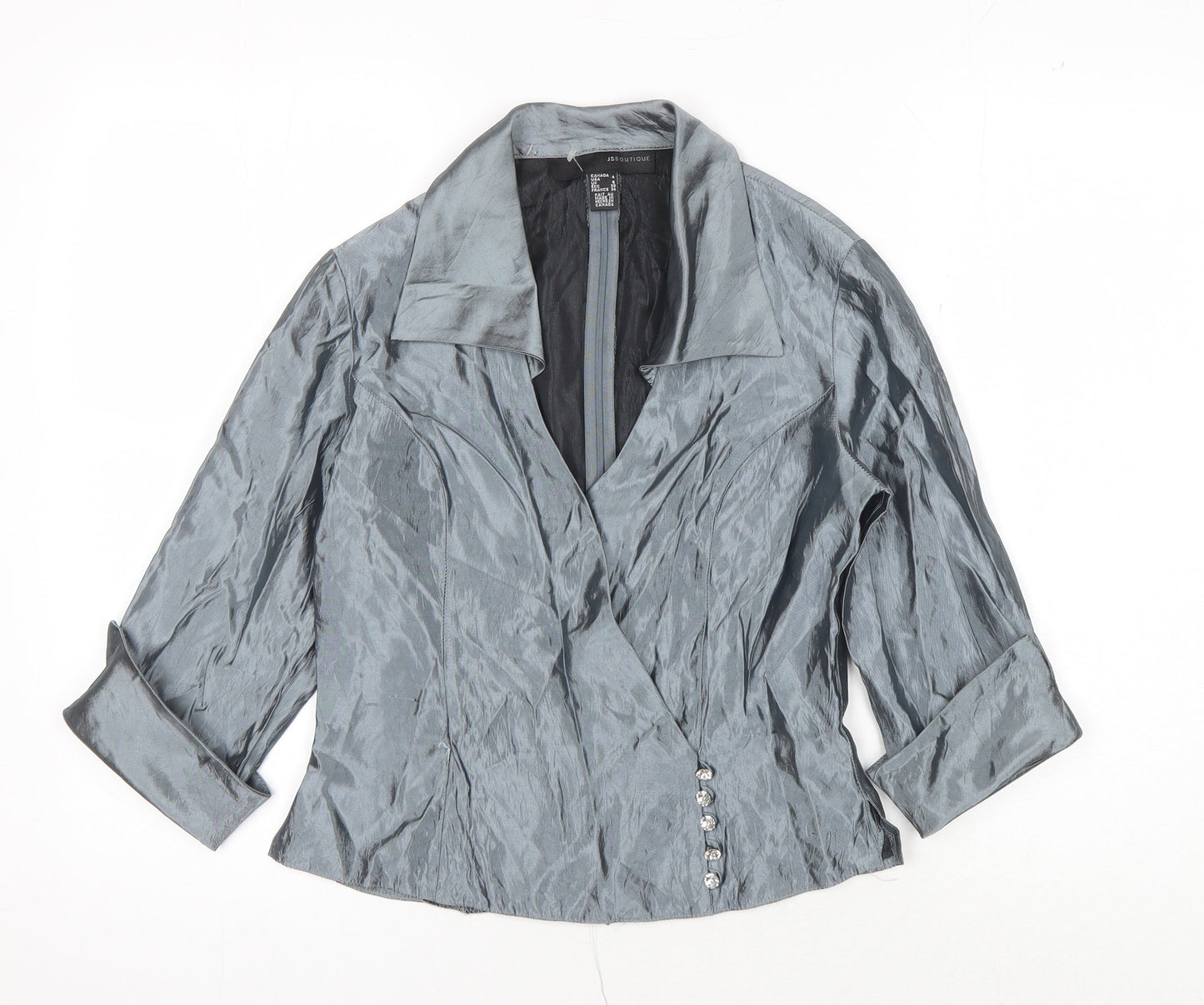 JS Boutique Women's Grey Wrap Blouse Size 6 Formal