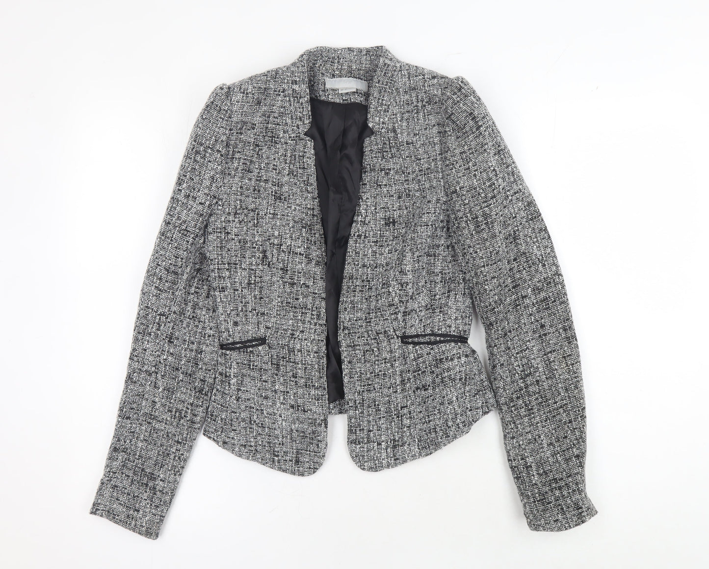 H&M Women's Grey Bouclé Blazer, Size 8, Lined, Excellent