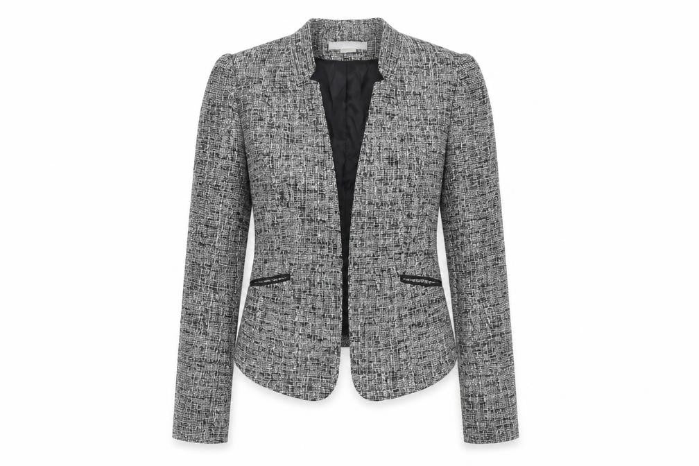 H&M Women's Grey Bouclé Blazer, Size 8, Lined, Excellent