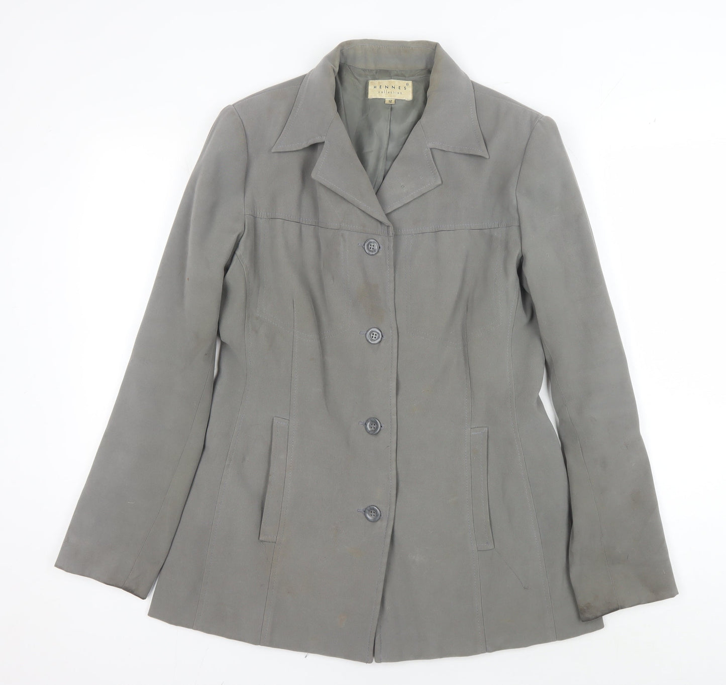 Hennes Women's Grey Long Blazer, Size 12, Button Closure