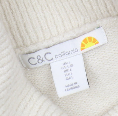 C&C California Womens Grey Geometric Roll Neck Jumper L