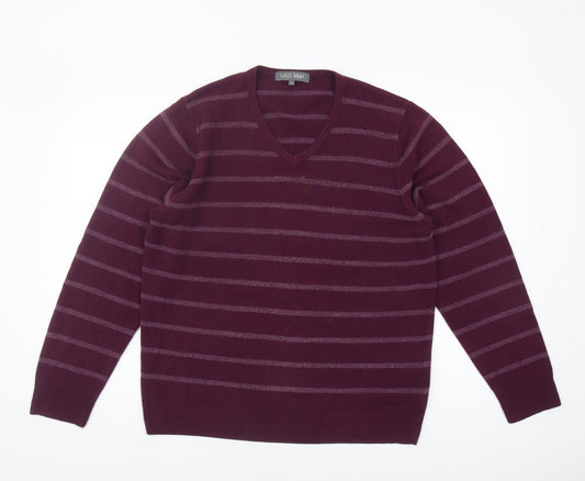 Marks and Spencer Men's Purple Striped Pullover Jumper M