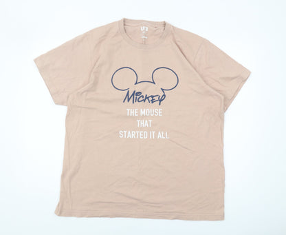 Uniqlo Disney Beige XL Men's T-Shirt - Mickey Mouse Crew Neck
