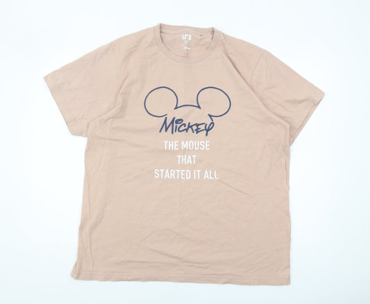 Uniqlo Disney Beige XL Men's T-Shirt - Mickey Mouse Crew Neck