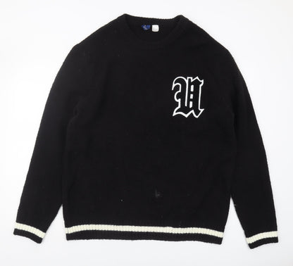 H&M Men's Black Logo Sweater, L, Casual Knitwear