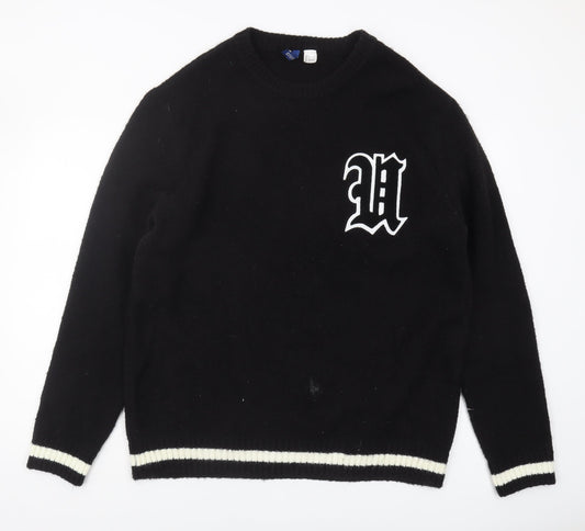 H&M Men's Black Logo Sweater, L, Casual Knitwear