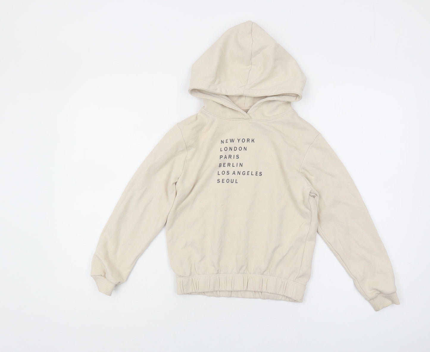 H&M Girls Beige Pullover Hoodie, Size 8-9, Urban Style