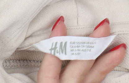 H&M Girls Beige Pullover Hoodie, Size 8-9, Urban Style