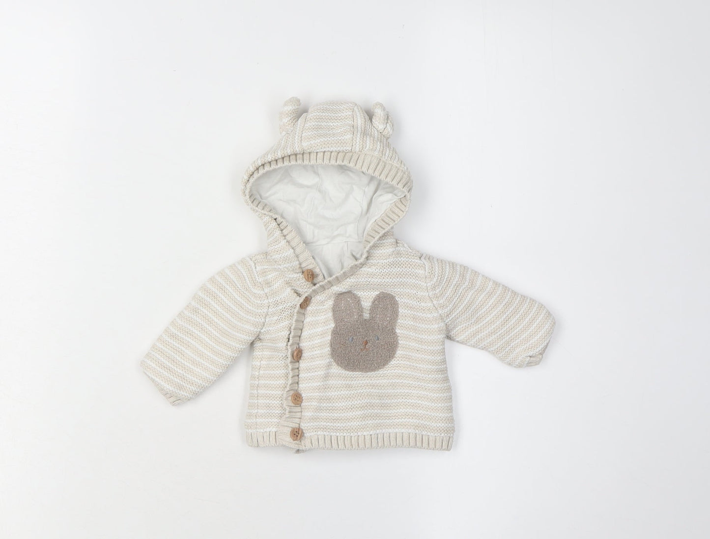 Matalan Baby Cardigan Unisex Beige 0-3M Hooded Striped Knit
