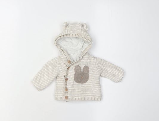 Matalan Baby Cardigan Unisex Beige 0-3M Hooded Striped Knit