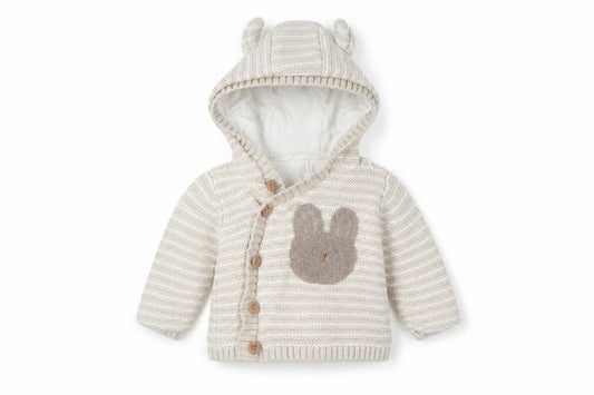 Matalan Baby Cardigan Unisex Beige 0-3M Hooded Striped Knit