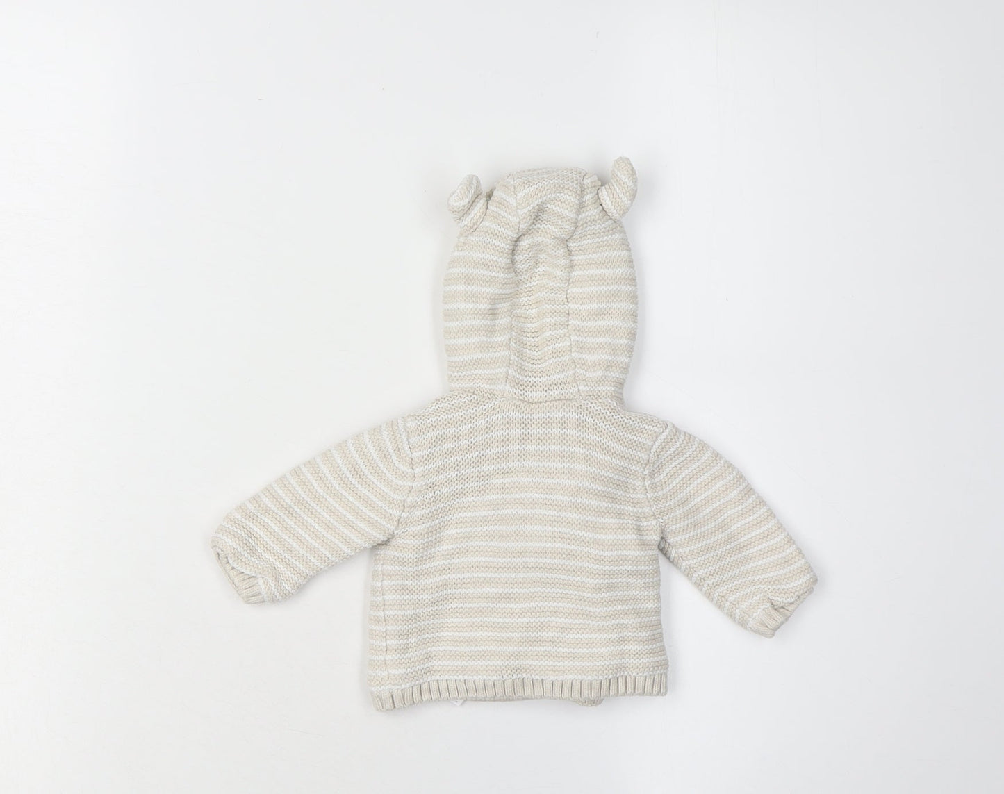 Matalan Baby Cardigan Unisex Beige 0-3M Hooded Striped Knit
