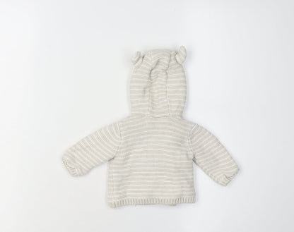 Matalan Baby Cardigan Unisex Beige 0-3M Hooded Striped Knit
