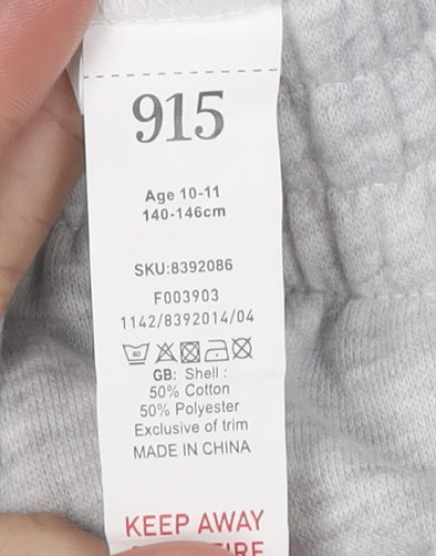 915 Girls Grey Jogger Trousers, Age 10-11, Cotton Blend