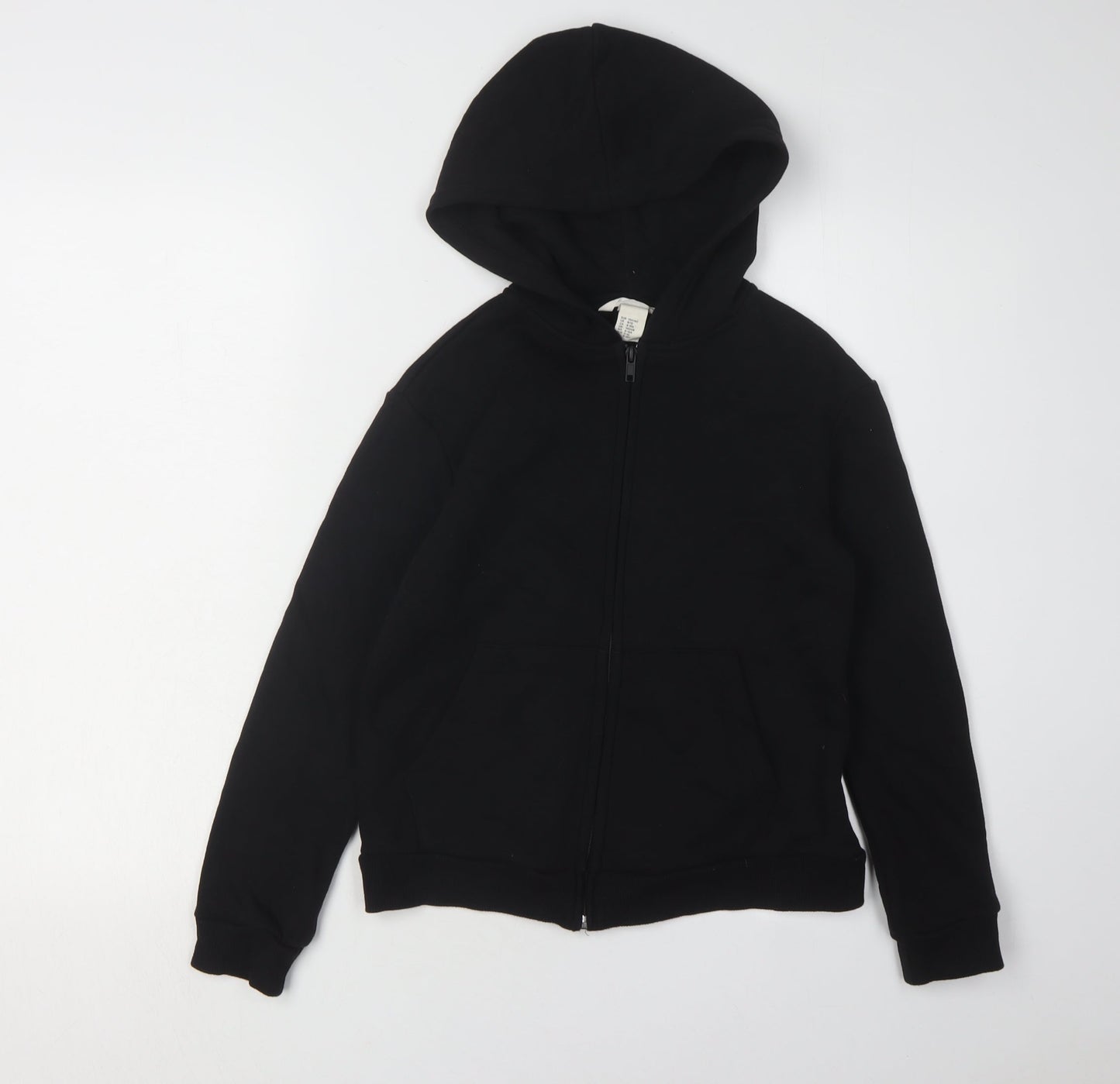 H&M Boys Black Hoodie 9-10 Full Zip Cotton Blend