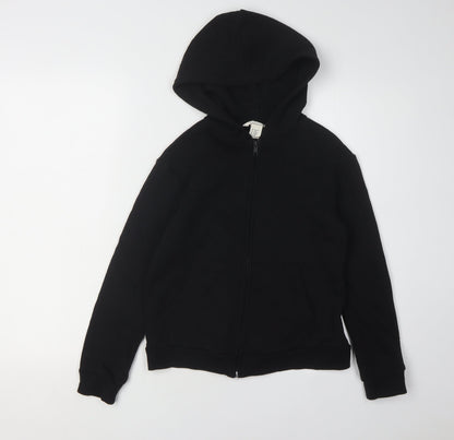 H&M Boys Black Hoodie 9-10 Full Zip Cotton Blend