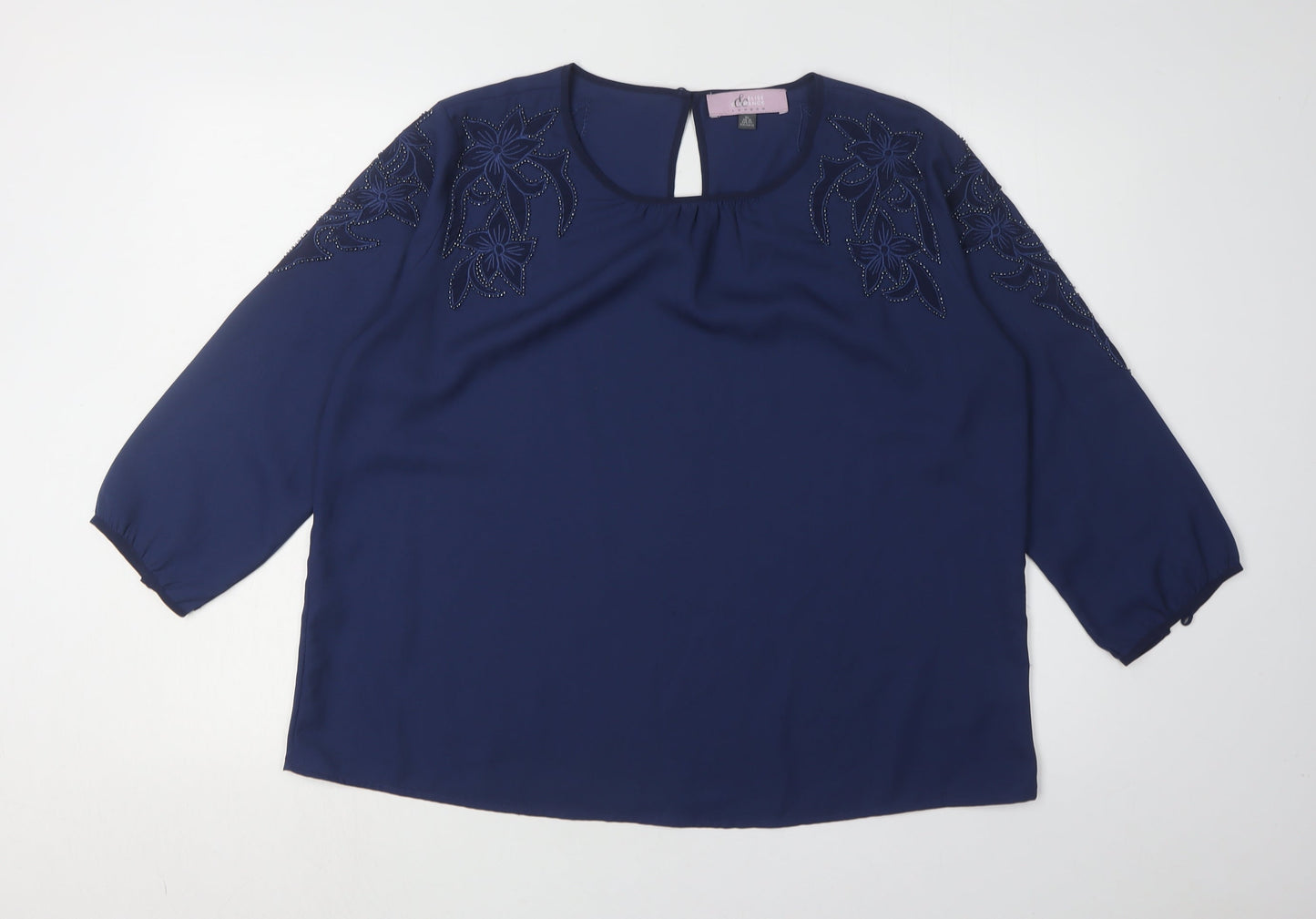 Elise Clemence Women's Blue Embroidered Blouse Size 16