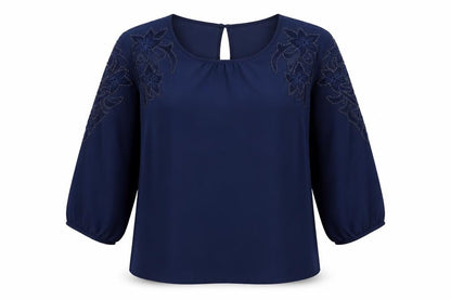 Elise Clemence Women's Blue Embroidered Blouse Size 16
