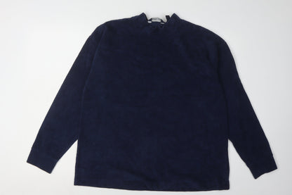 Lands' End Women's Blue Mock Neck Jumper, Size L