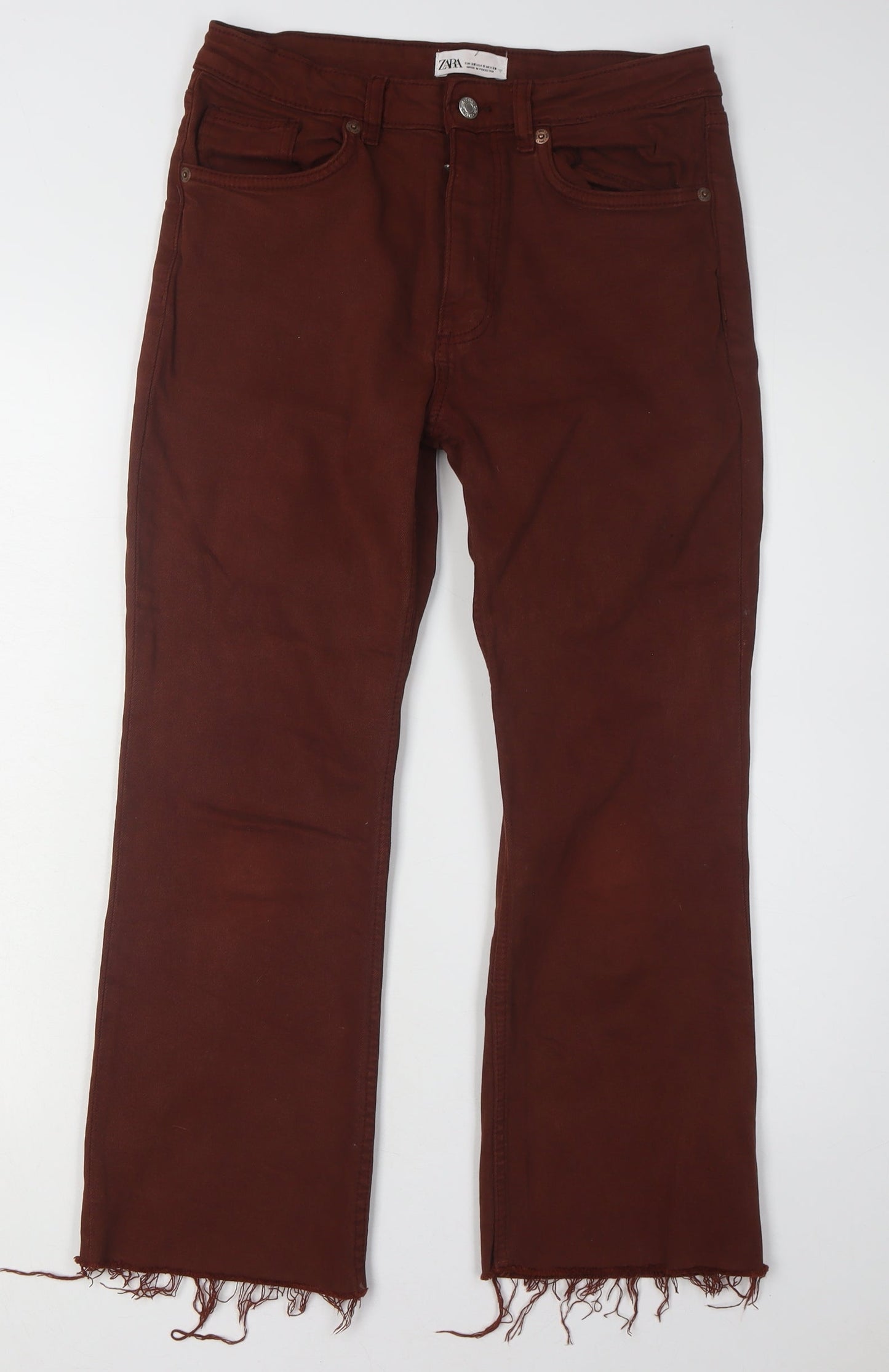 Zara Women's Brown Straight Jeans, Size 2, Frayed Hem