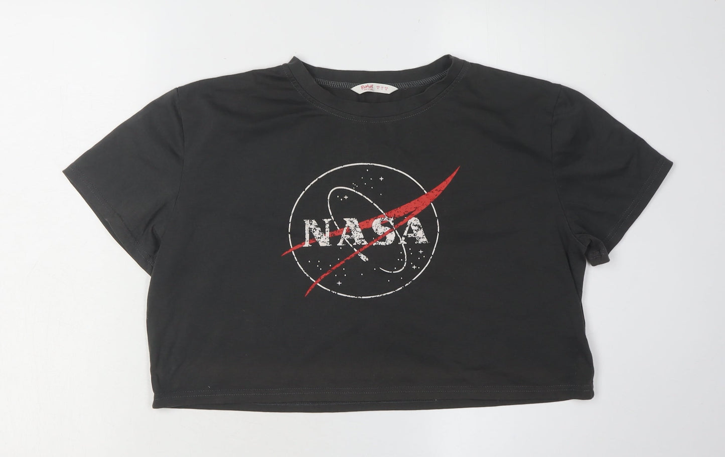 Womens UK Size 10 ROMWE Black Cropped T-Shirt