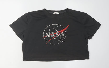 Womens UK Size 10 ROMWE Black Cropped T-Shirt