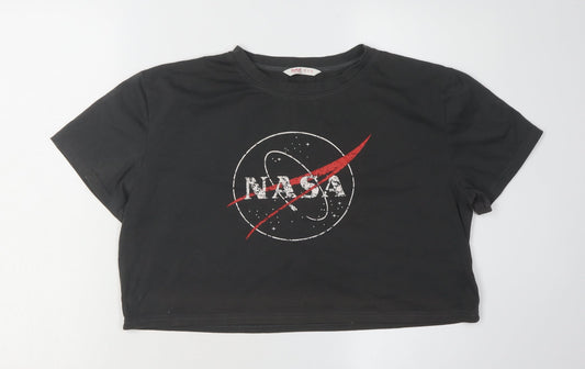 Womens UK Size 10 ROMWE Black Cropped T-Shirt