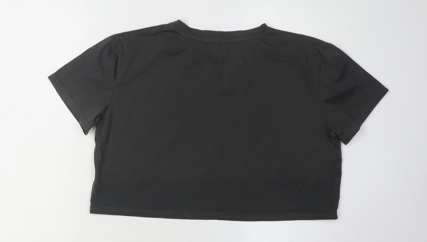 Womens UK Size 10 ROMWE Black Cropped T-Shirt
