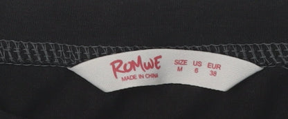 Womens UK Size 10 ROMWE Black Cropped T-Shirt