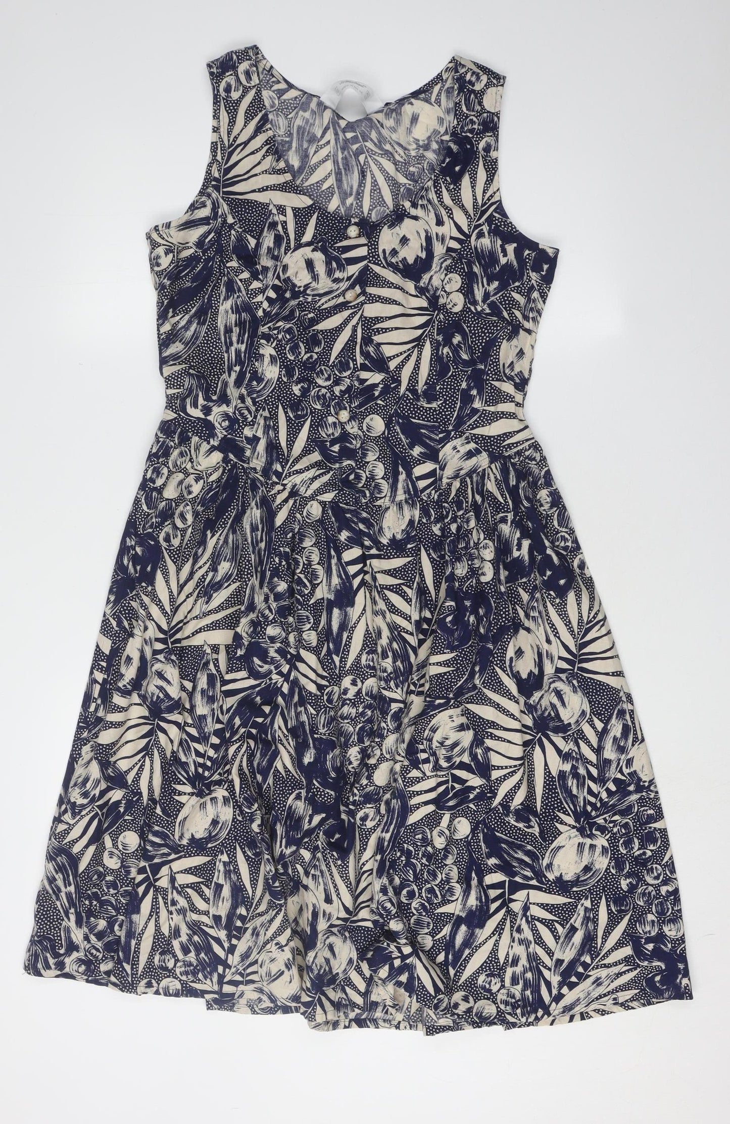 St Michael Women's Blue A-Line Floral Dress Size 12