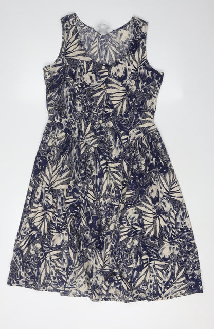 St Michael Women's Blue A-Line Floral Dress Size 12