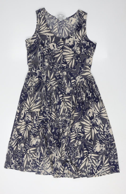 St Michael Women's Blue A-Line Floral Dress Size 12